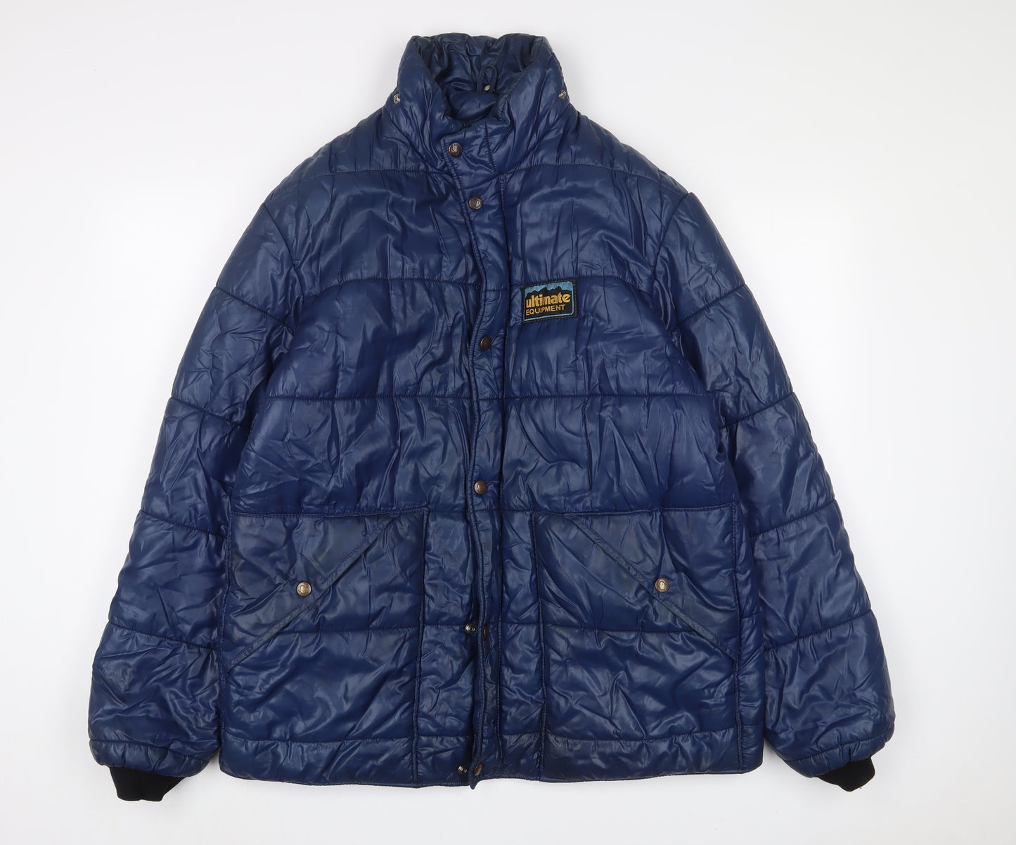 Ultimate Equipment Mens Blue Puffer Jacket Coat Size L Zip - Logo, Embroidered
