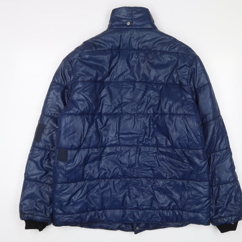 Ultimate Equipment Mens Blue Puffer Jacket Coat Size L Zip - Logo, Embroidered