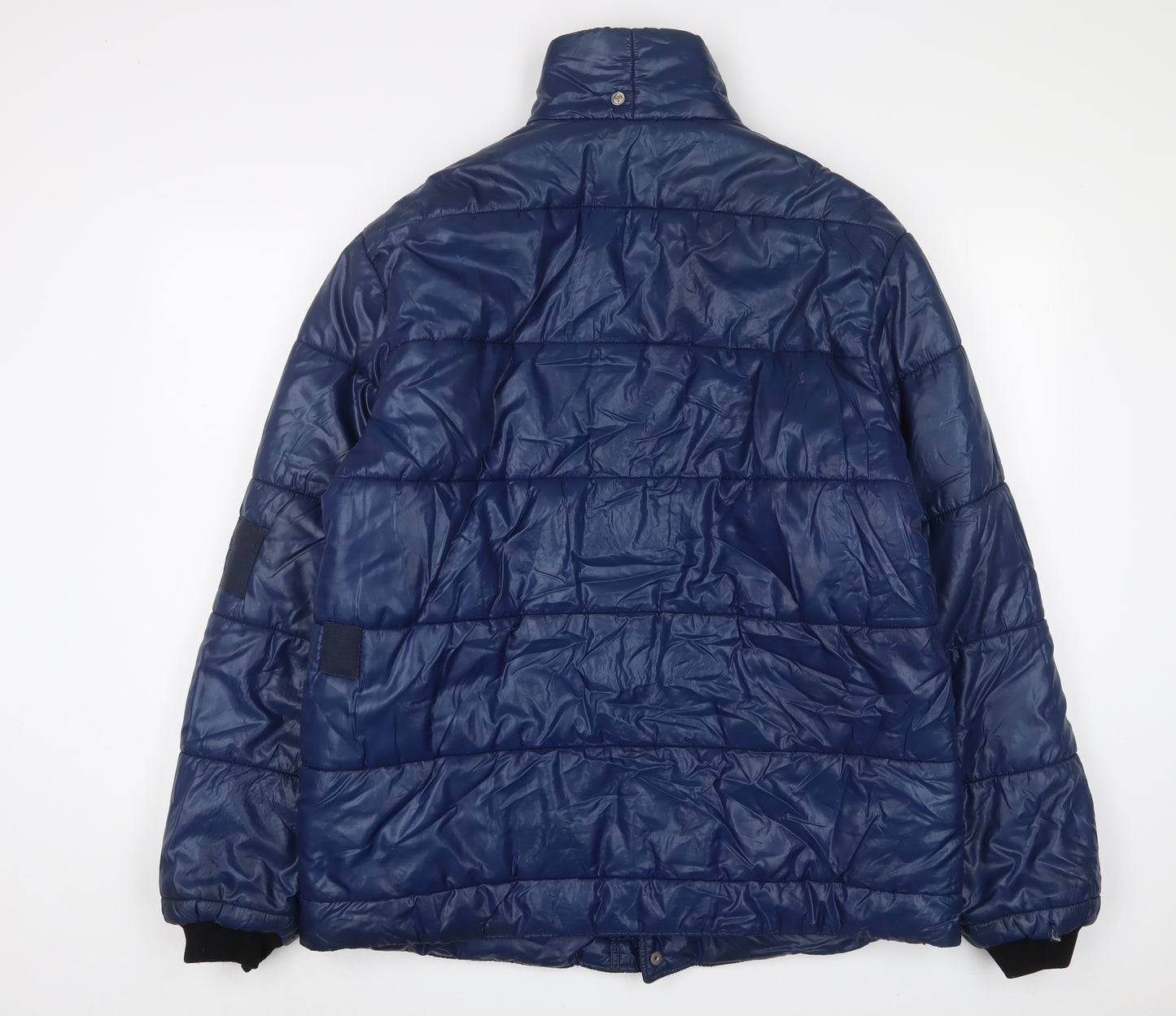 Ultimate Equipment Mens Blue Puffer Jacket Coat Size L Zip - Logo, Embroidered