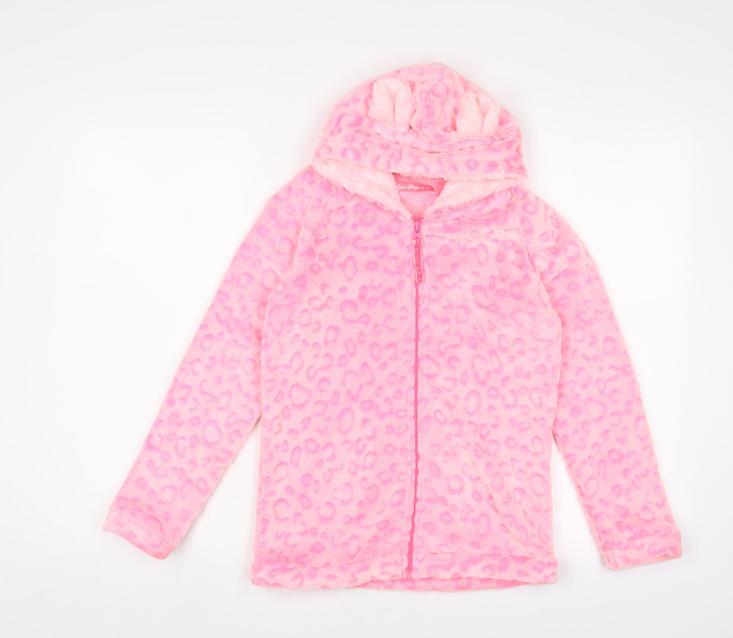 Love sleep Girls Pink Animal Print Polyester Top Pyjama Top Size 12-13 Years Zip - Hood ears
