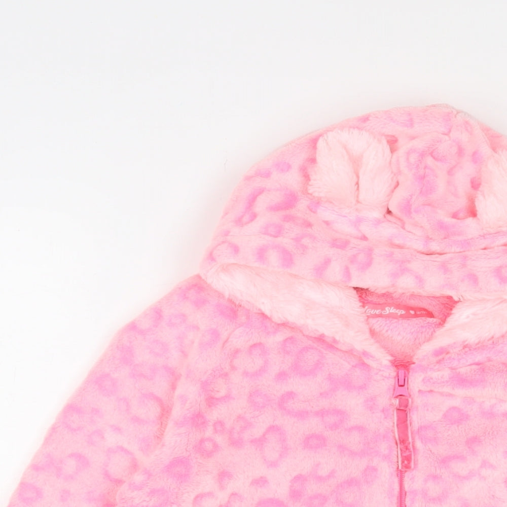 Love sleep Girls Pink Animal Print Polyester Top Pyjama Top Size 12-13 Years Zip - Hood ears