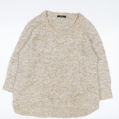 Bonmarché Womens Gold Crew Neck Polyester Pullover Jumper Size M - Sequins