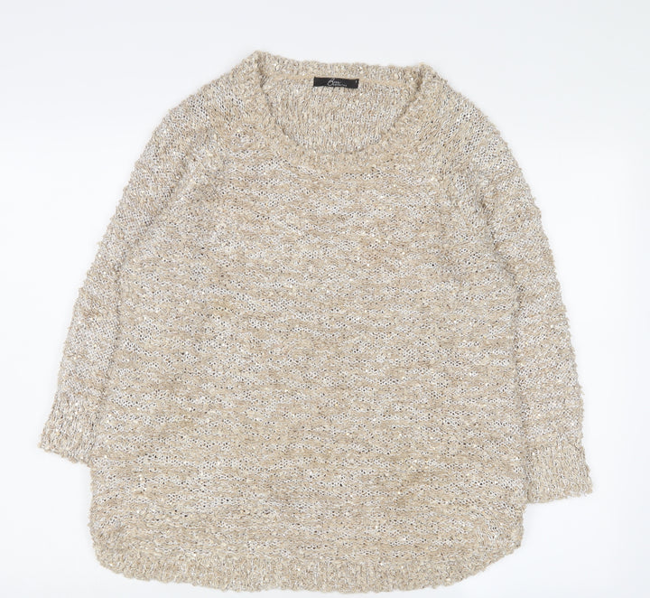 Bonmarché Womens Gold Crew Neck Polyester Pullover Jumper Size M - Sequins
