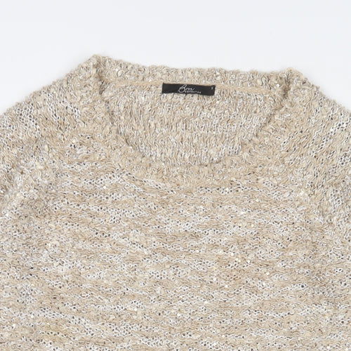 Bonmarché Womens Gold Crew Neck Polyester Pullover Jumper Size M - Sequins