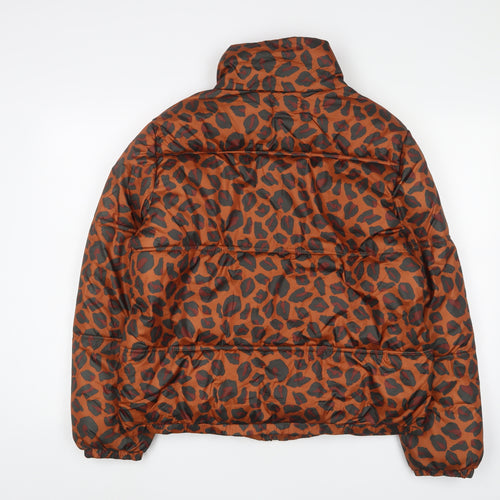 Coast Womens Brown Animal Print Puffer Jacket Coat Size L Zip