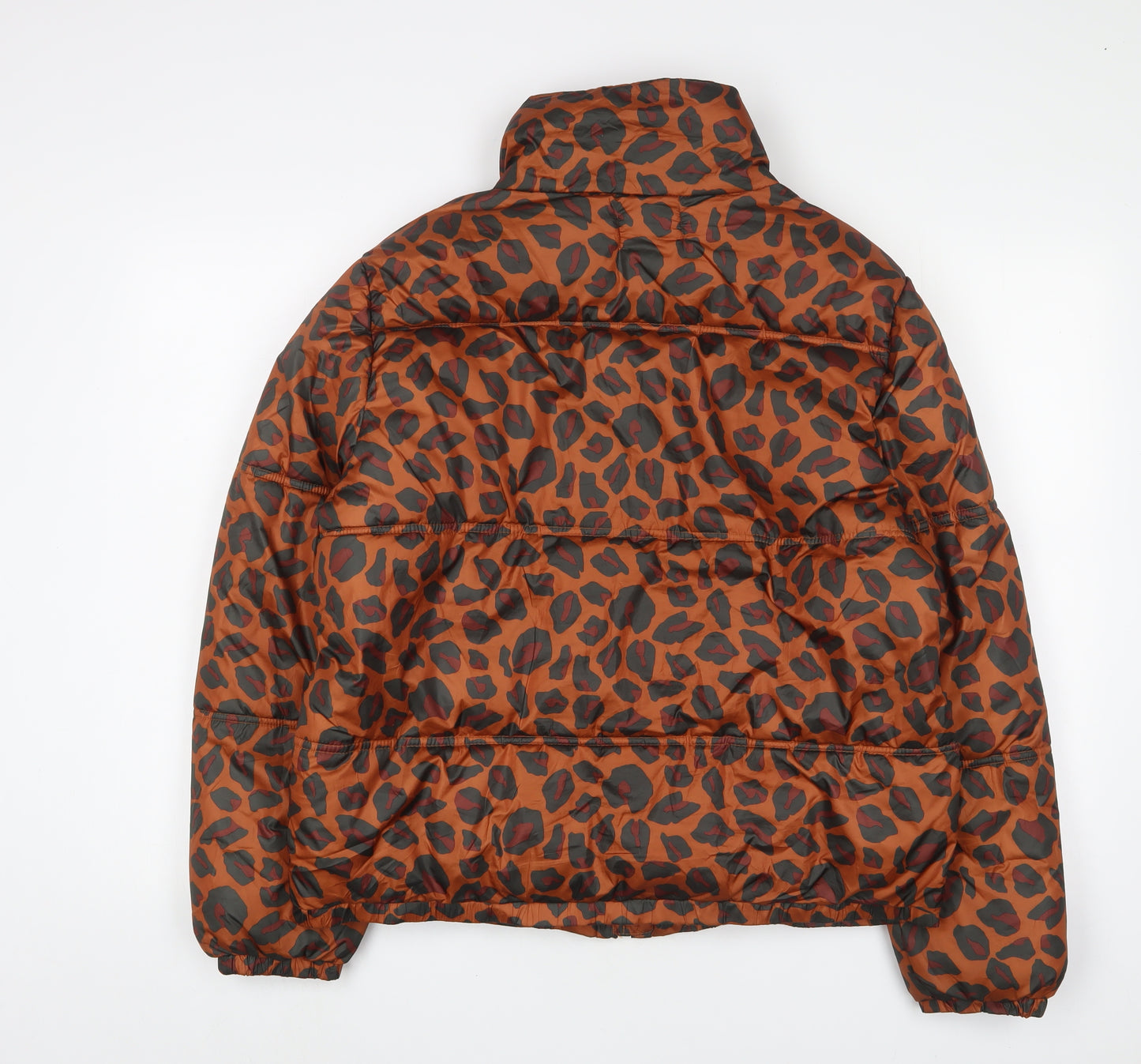 Coast Womens Brown Animal Print Puffer Jacket Coat Size L Zip