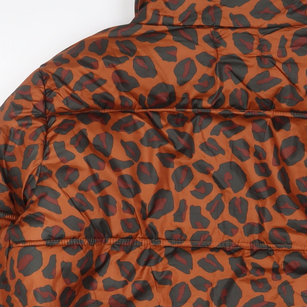 Coast Womens Brown Animal Print Puffer Jacket Coat Size L Zip