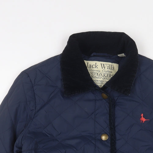 Jack Wills Womens Blue Quilted Jacket Size 10 Snap - Logo, Embroidered