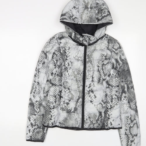 Sandwich Womens Grey Animal Print Puffer Jacket Jacket Size 8 Zip