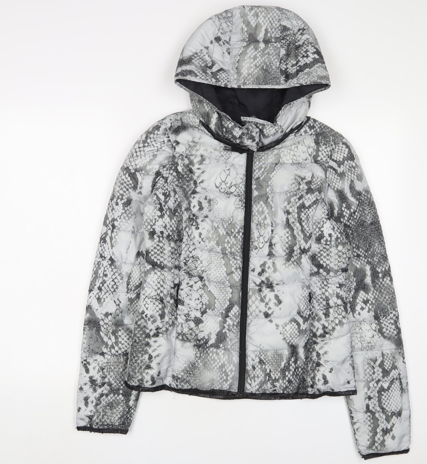 Sandwich Womens Grey Animal Print Puffer Jacket Jacket Size 8 Zip