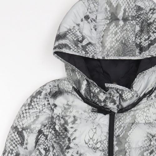 Sandwich Womens Grey Animal Print Puffer Jacket Jacket Size 8 Zip