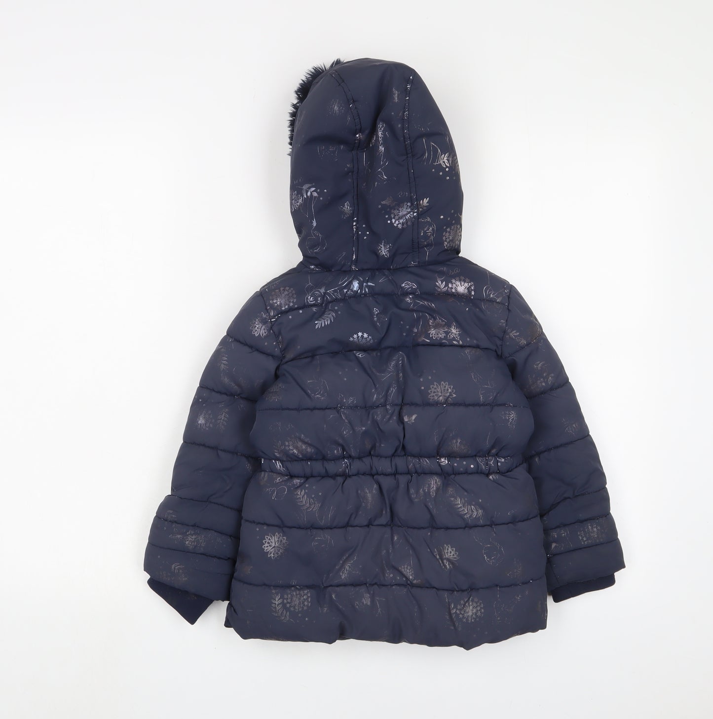 Frozen Girls Blue Geometric Basic Coat Coat Size 3-4 Years Zip - Embroidered