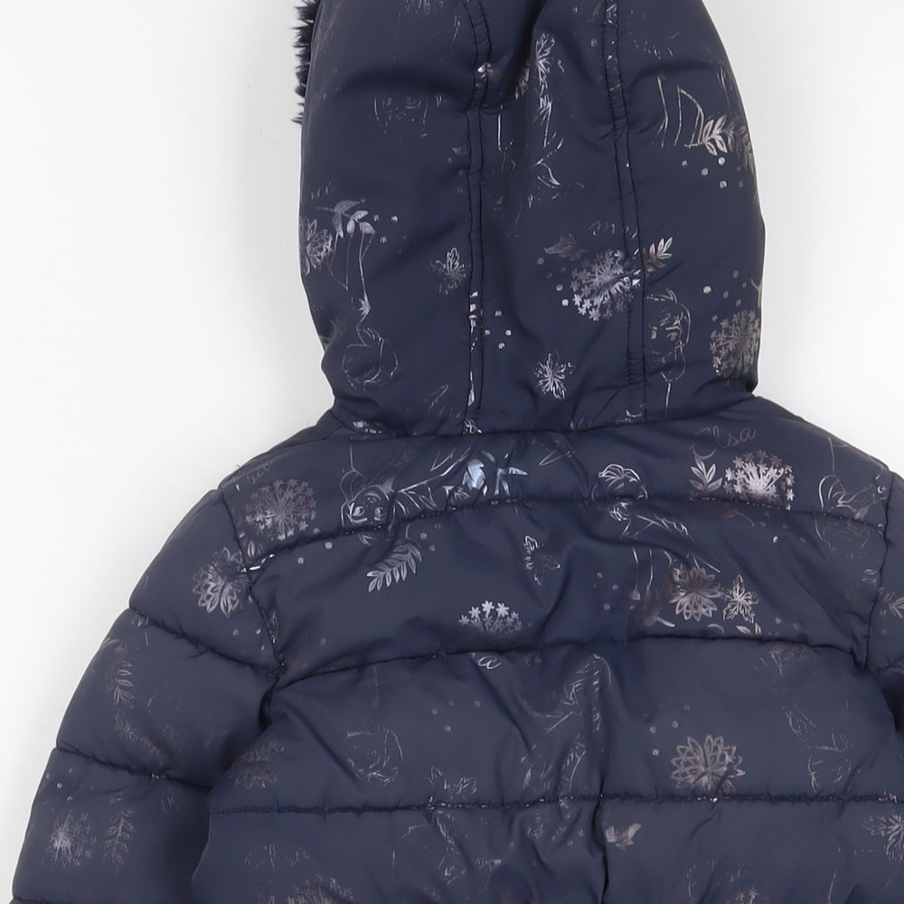 Frozen Girls Blue Geometric Basic Coat Coat Size 3-4 Years Zip - Embroidered