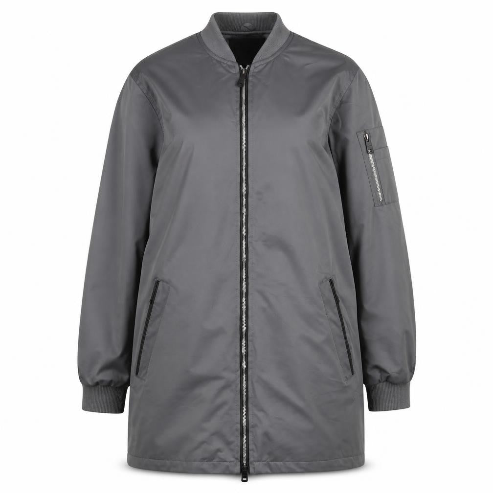 Front view of Brave Soul women’s grey jacket, size M, zip