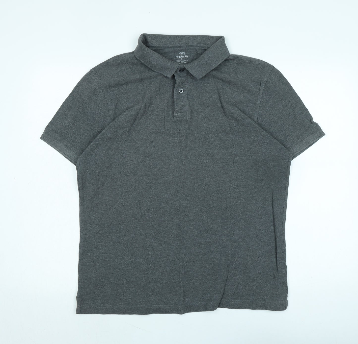 Marks and Spencer Mens Grey Cotton Polo Size L Collared