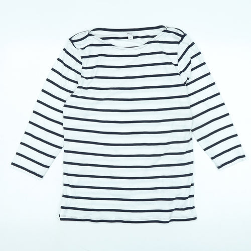 Marks and Spencer Womens White Cotton Basic T-Shirt Size 14 Boat Neck
