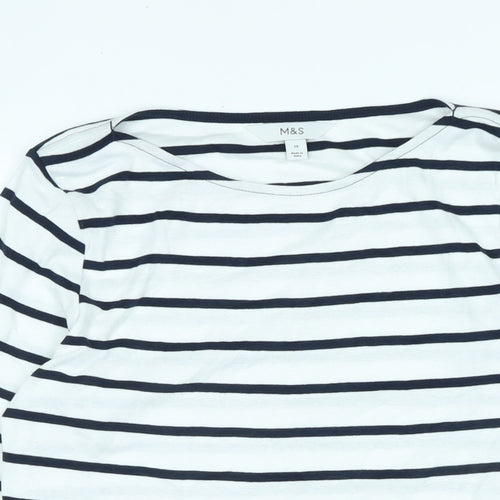 Marks and Spencer Womens White Cotton Basic T-Shirt Size 14 Boat Neck