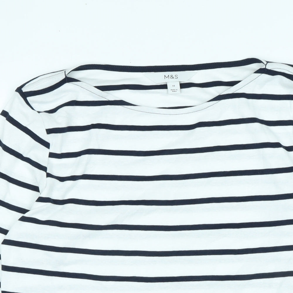 Marks and Spencer Womens White Cotton Basic T-Shirt Size 14 Boat Neck