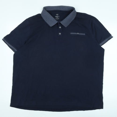 Marks and Spencer Mens Blue Cotton Polo Size 3XL Collared