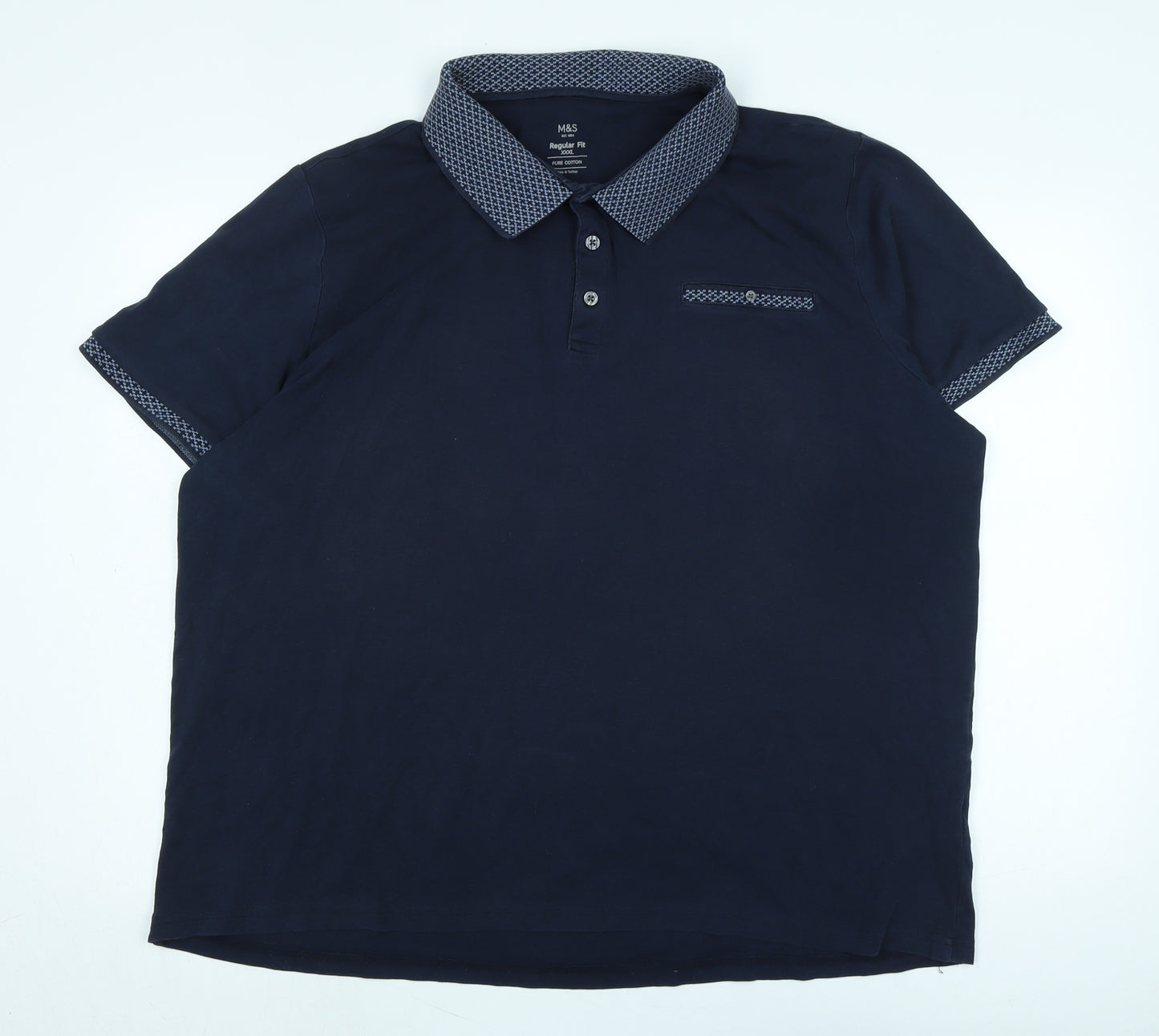Marks and Spencer Mens Blue Cotton Polo Size 3XL Collared