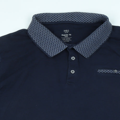 Marks and Spencer Mens Blue Cotton Polo Size 3XL Collared