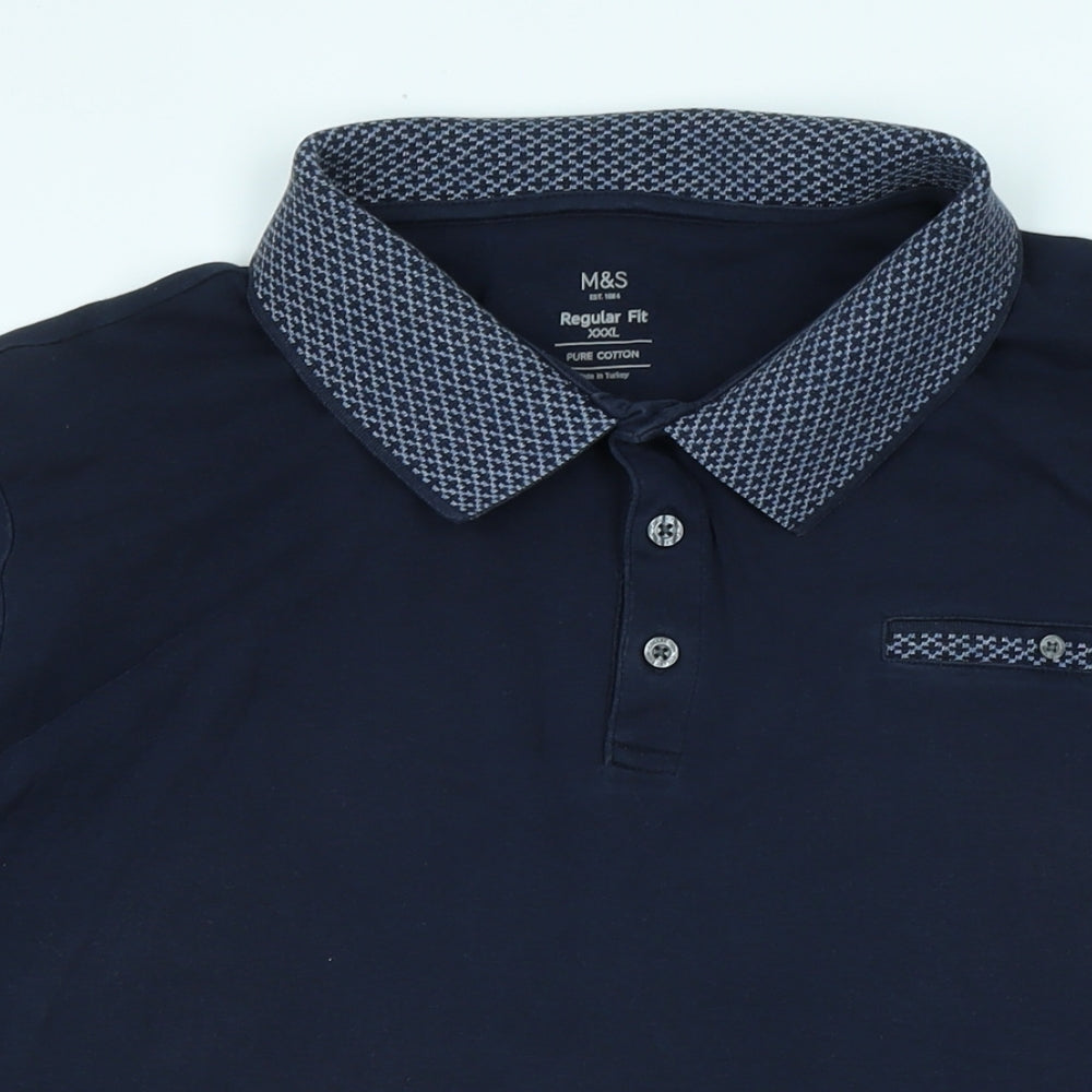 Marks and Spencer Mens Blue Cotton Polo Size 3XL Collared
