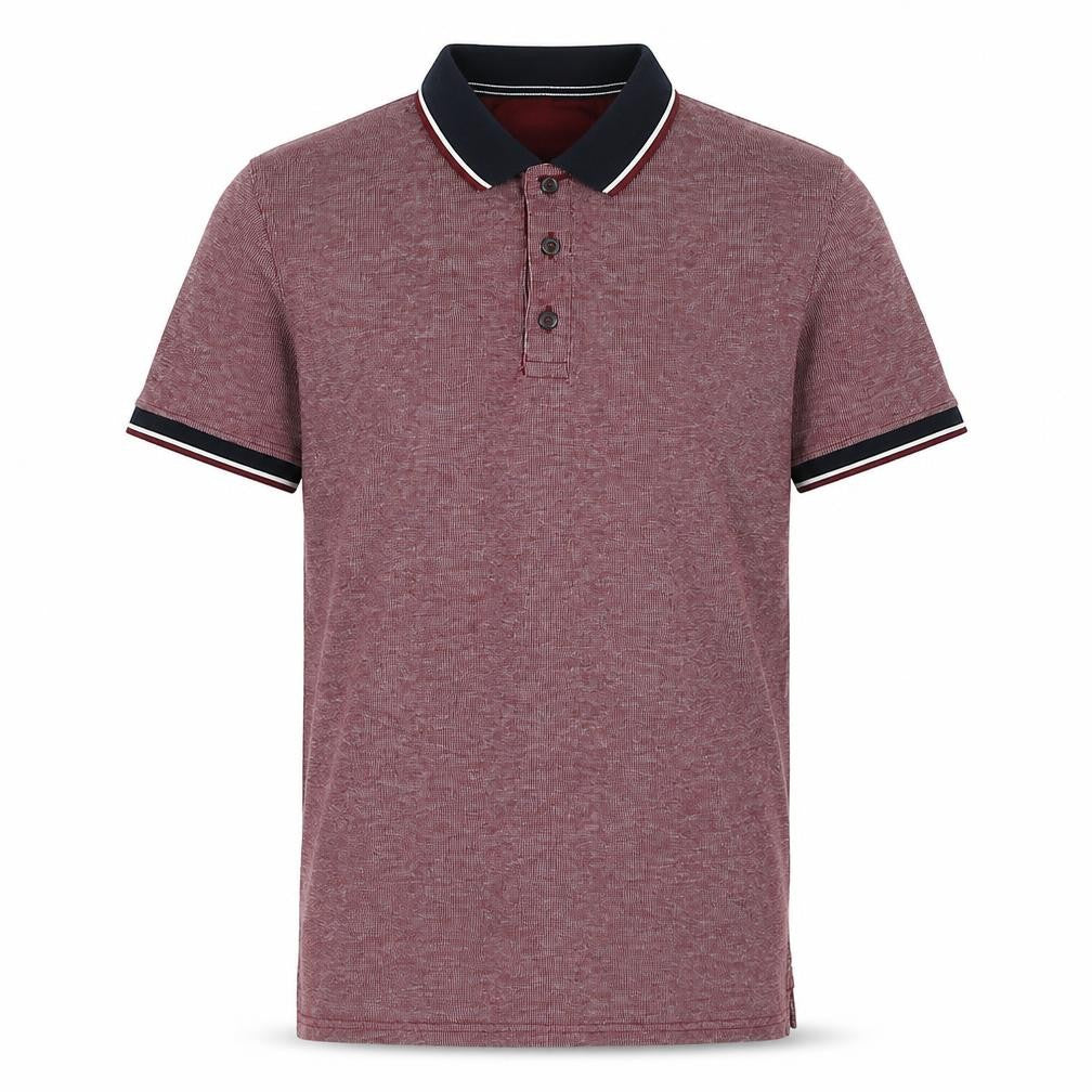 Front view of Maine New England men’s red cotton polo, size M, collared