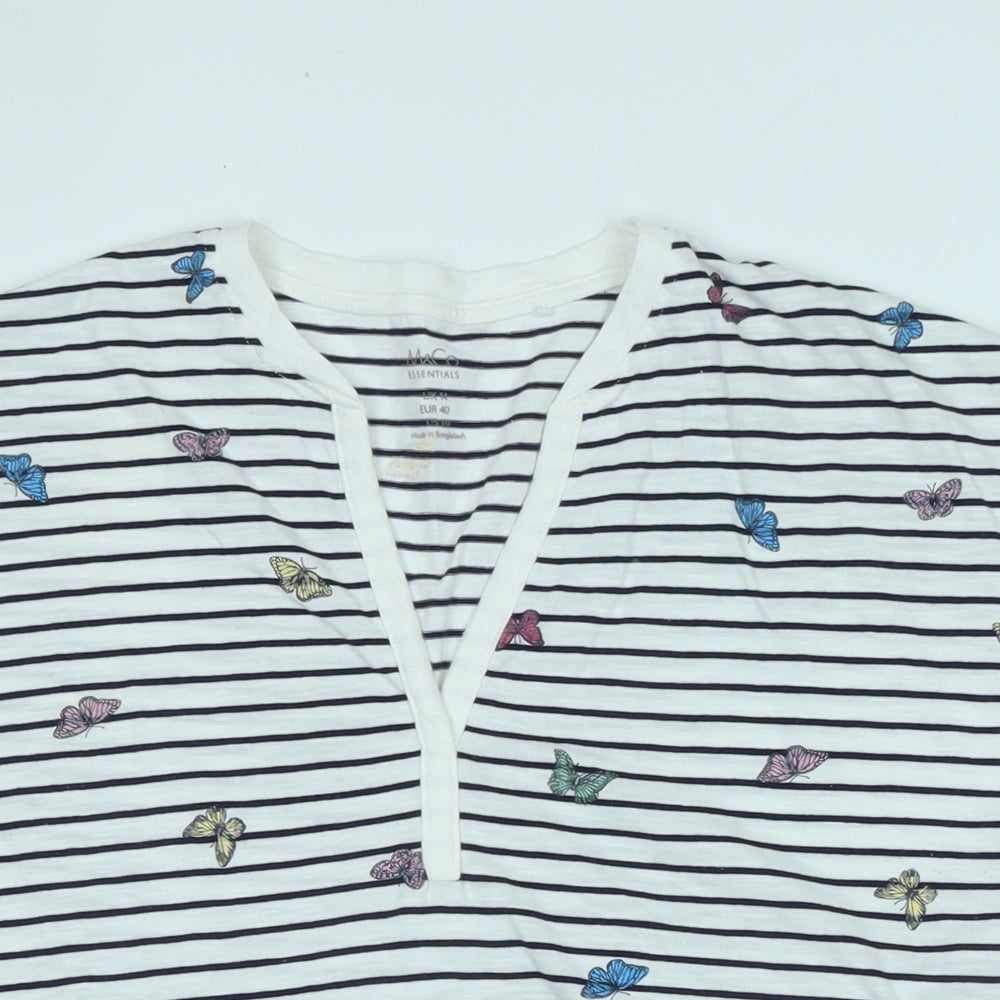 M&Co Womens White Cotton Basic T-Shirt Size 14 Crew Neck