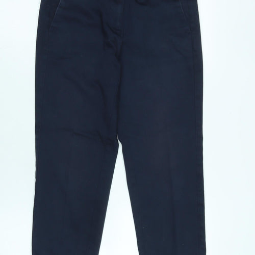 Marks and Spencer Womens Blue Cotton Trousers Size 8 L22 in Regular Zip - Side vents to legs.
