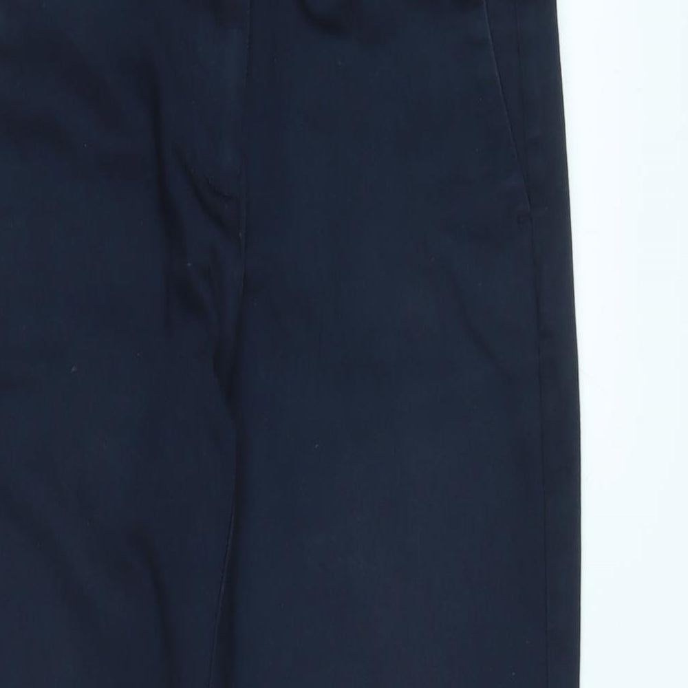 Marks and Spencer Womens Blue Cotton Trousers Size 8 L22 in Regular Zip - Side vents to legs.