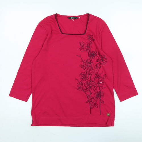 TIGI Womens Pink Cotton Basic T-Shirt Size M Square Neck