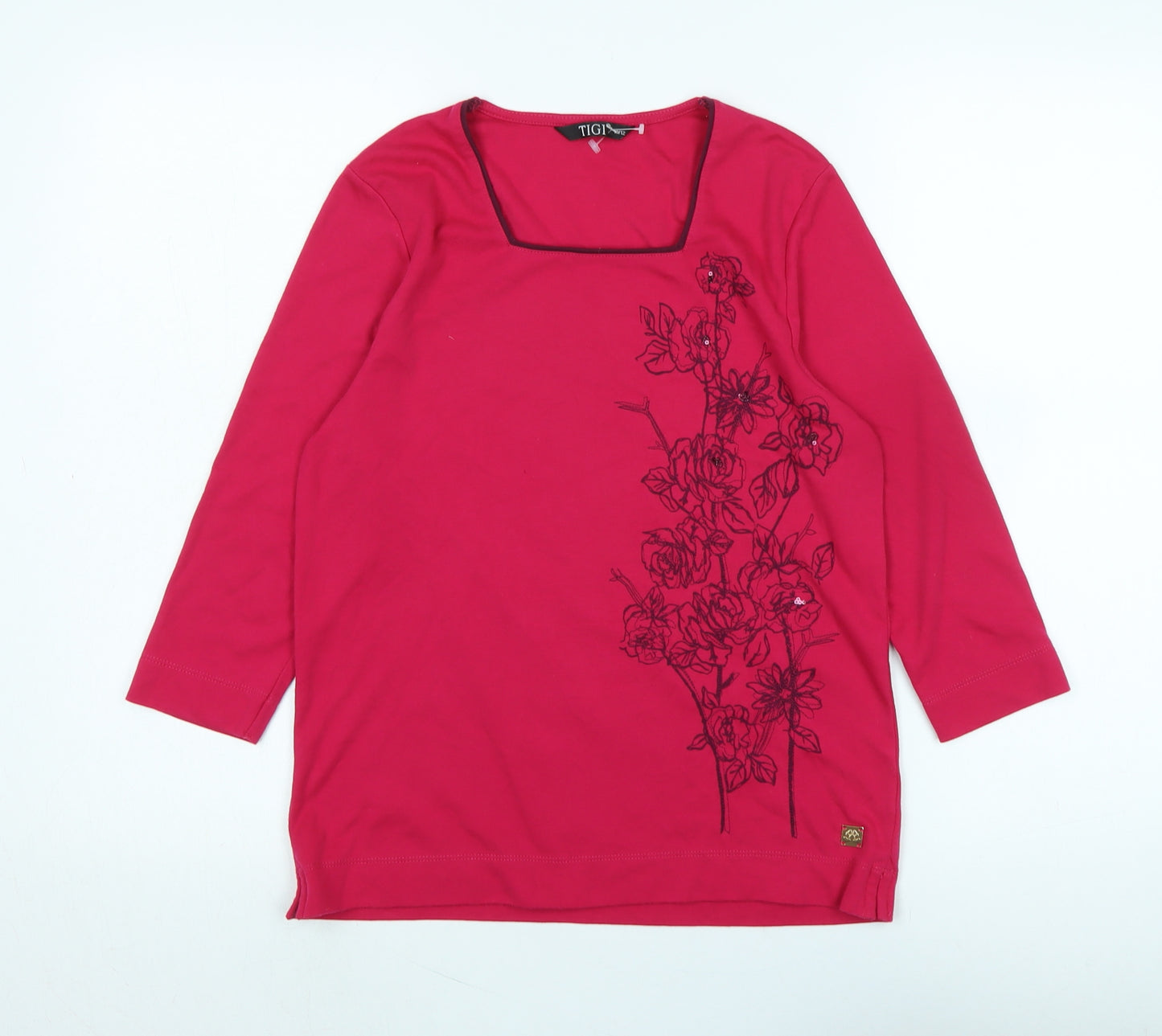 TIGI Womens Pink Cotton Basic T-Shirt Size M Square Neck