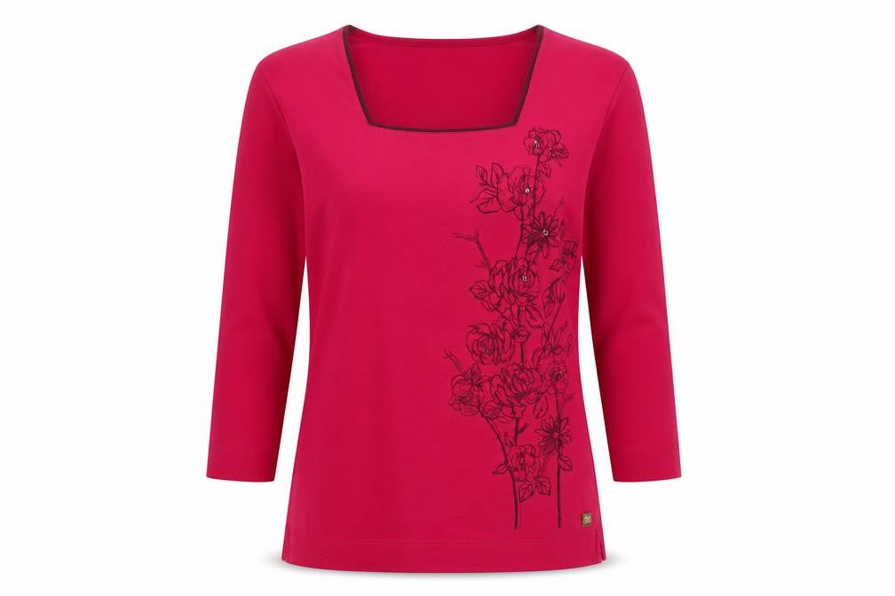 Front view of TIGI women’s pink cotton basic t-shirt, size M, square neck