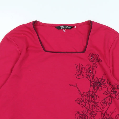 TIGI Womens Pink Cotton Basic T-Shirt Size M Square Neck