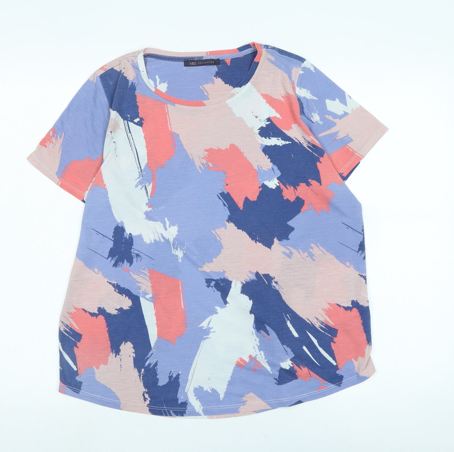 Marks and Spencer Womens Blue Cotton Basic T-Shirt Size 16 Scoop Neck