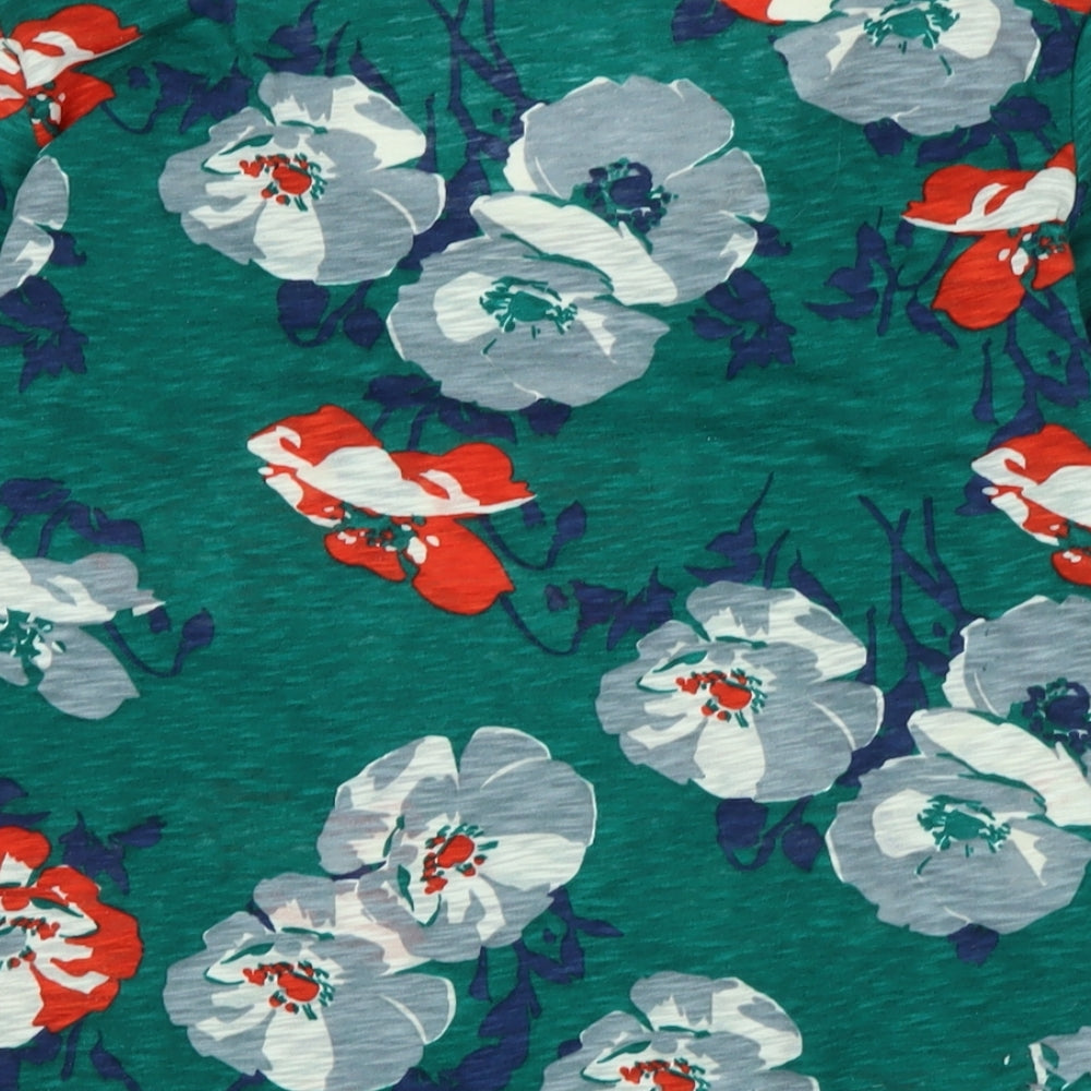 Per Una Womens Multicoloured Floral Cotton Blend Basic T-Shirt Size 12 Scoop Neck