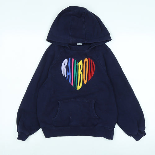 NEXT Boys Blue Cotton Pullover Hoodie Size 12 Years - Rainbow embroidery