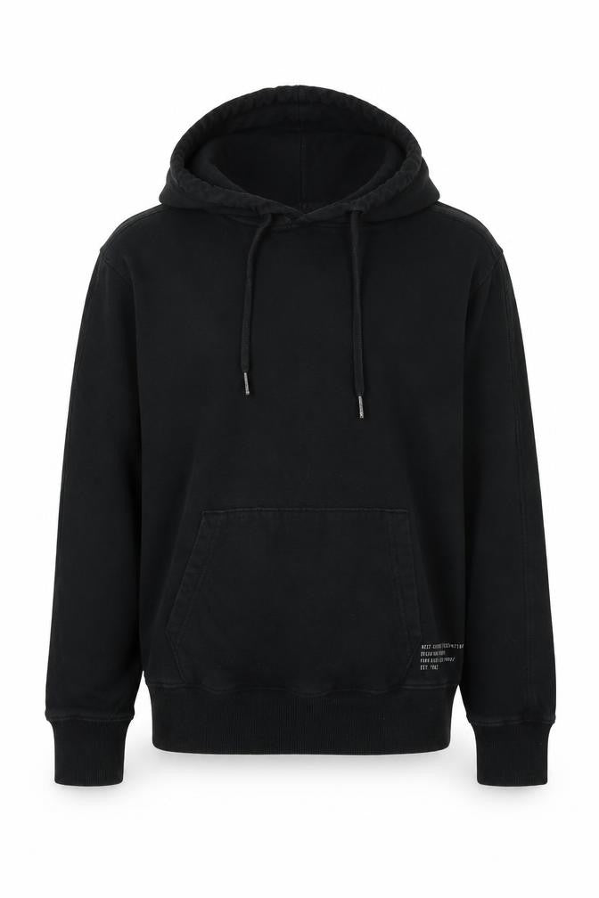 Front view of Next boys’ black cotton pullover hoodie, size M