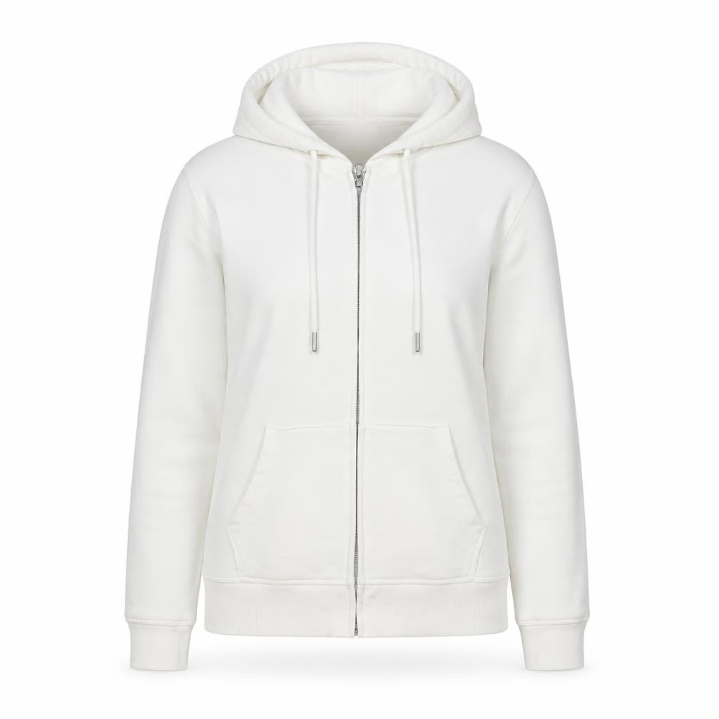 Front view of Marks & Spencer women’s ivory jacket, size UK 14, zip