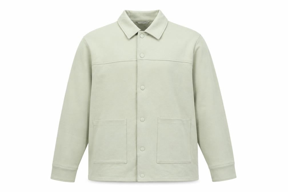 Front view of Marks & Spencer men’s beige jacket, size XL, snap