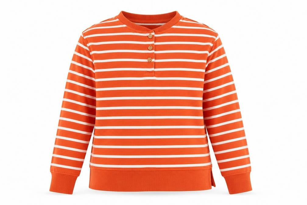 Front view of Marks & Spencer women’s orange camel pullover sweatshirt, size UK 14