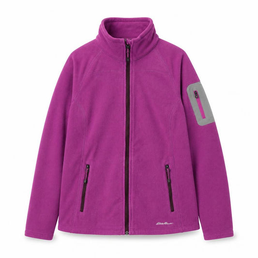 Front view of Polartec women’s purple jacket, size M, zip