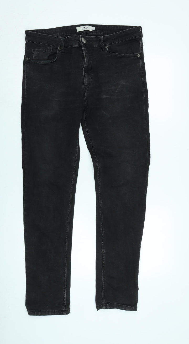 Nines Mens Black Cotton Straight Jeans Size 34 in L32 in Regular Zip