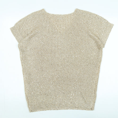 Wallis Womens Gold V-Neck Polyester Pullover Jumper Size M - Sequins