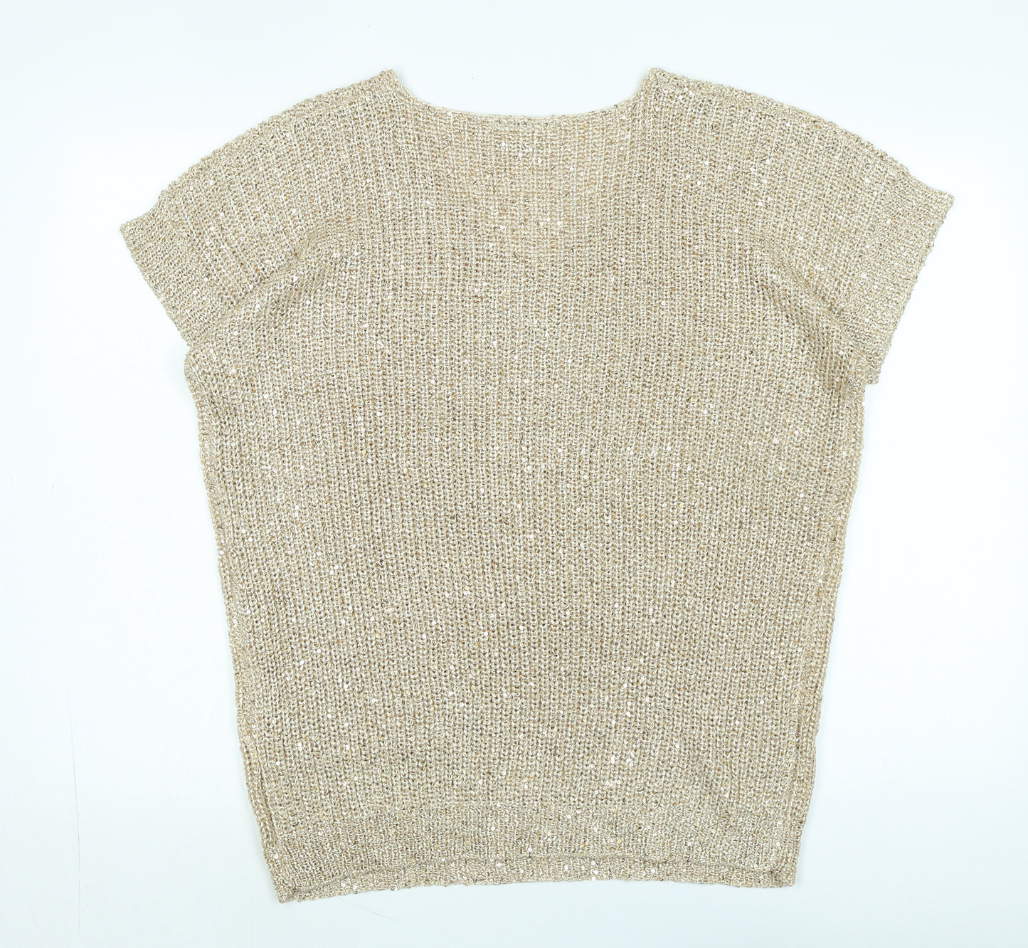 Wallis Womens Gold V-Neck Polyester Pullover Jumper Size M - Sequins