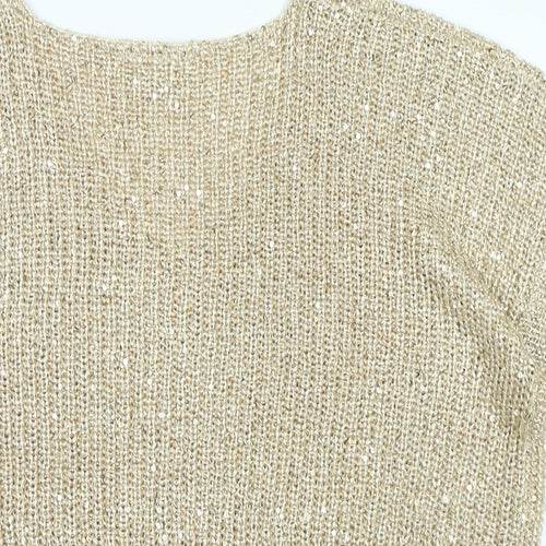 Wallis Womens Gold V-Neck Polyester Pullover Jumper Size M - Sequins