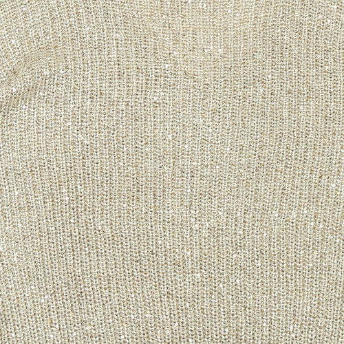 Wallis Womens Gold V-Neck Polyester Pullover Jumper Size M - Sequins