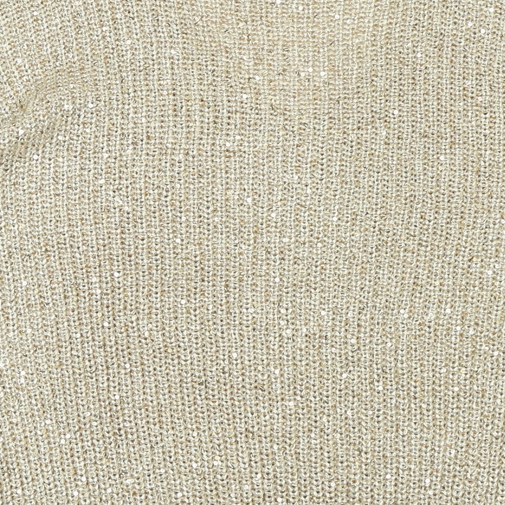 Wallis Womens Gold V-Neck Polyester Pullover Jumper Size M - Sequins