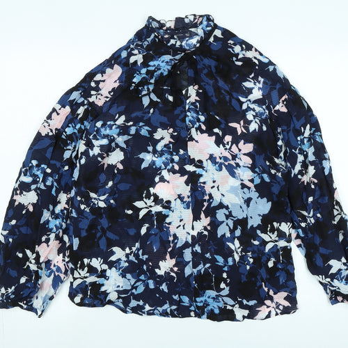 Marks and Spencer Womens Blue Floral Viscose Basic Blouse Size 6 Crew Neck