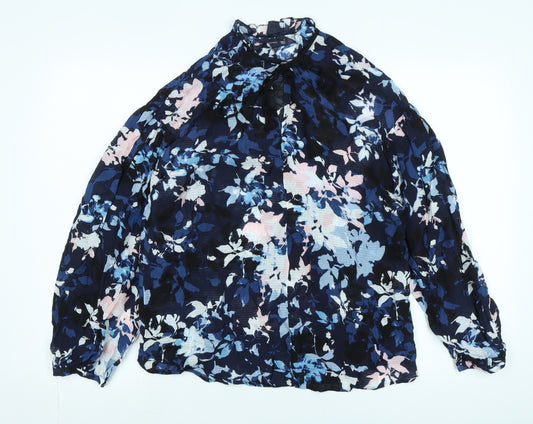 Marks and Spencer Womens Blue Floral Viscose Basic Blouse Size 6 Crew Neck